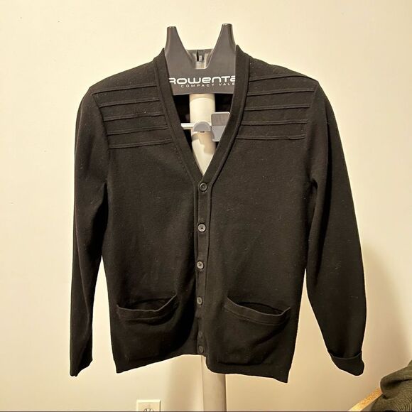Michael Kors Mens Button Down Cardigan Sweater Black Nylon Back Extra Small - Picture 1 of 5